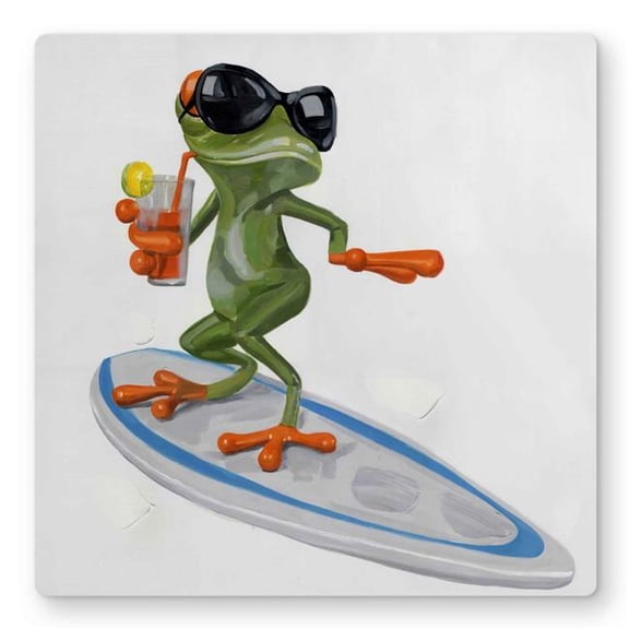 Begin Home Decor C1MP1616GYHNW4 16 x 16 in. Funny Frog Surfing - Kids Art Scenic Metal Print Wall Art - Decor