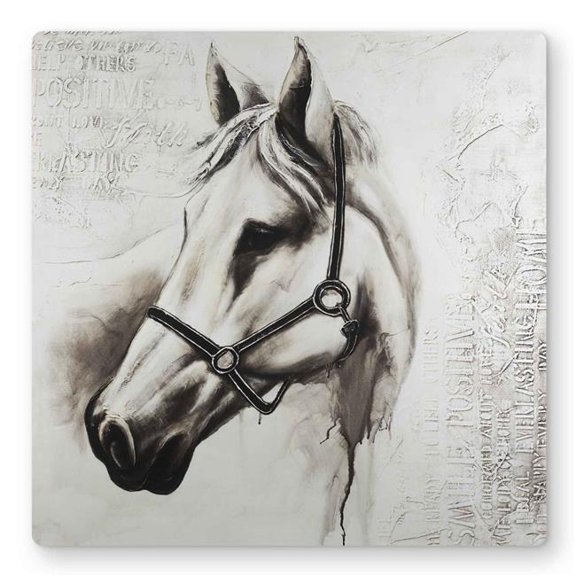 Begin Home Decor C1MP1616KK11U4 16 x 16 in. Flicka the White Horse Metal Print Wall Art - Home Decor Art