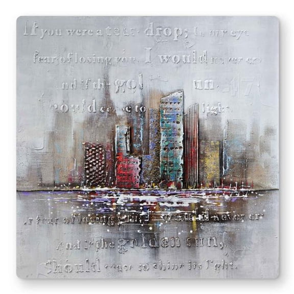 Begin Home Decor C1MP1616SUEEA6 16 x 16 in. Cityscape with Typography Relief Wall Art - Gray Metal Print Decor