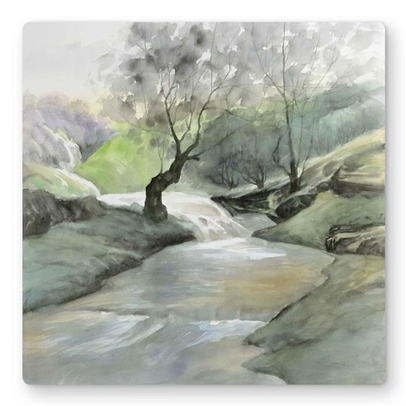 Begin Home Decor C1MP1616WKYYQ4 16 x 16 in. Oasis of Relaxation - Trees Green Metal Print Wall Art for Home Decor