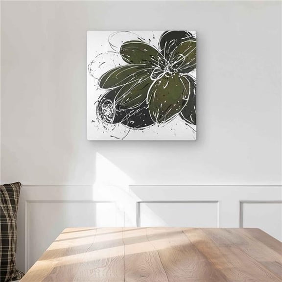 Begin Home Decor C1MP1616YLQNH7 16 x 16 in. Green Flower with Splash Outline Wall Art - White Flowers Metal Print