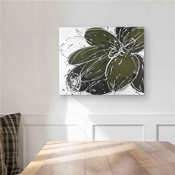 Begin Home Decor C1MP16201FEYHQ 16 x 20 in. Green Flower with Splash Outline Wall Art - Modern White Metal Print