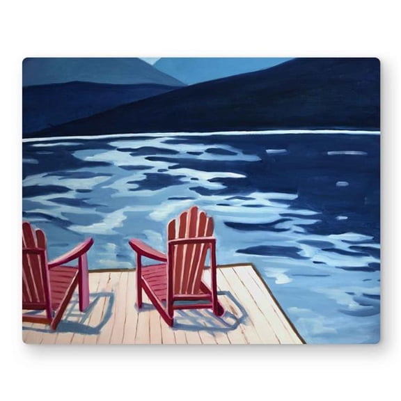 Begin Home Decor C1MP16208C6O0O 16 x 20 in. Lake Dock Mountains & Chairs Wall Art - Red Coastal Metal Print Decor