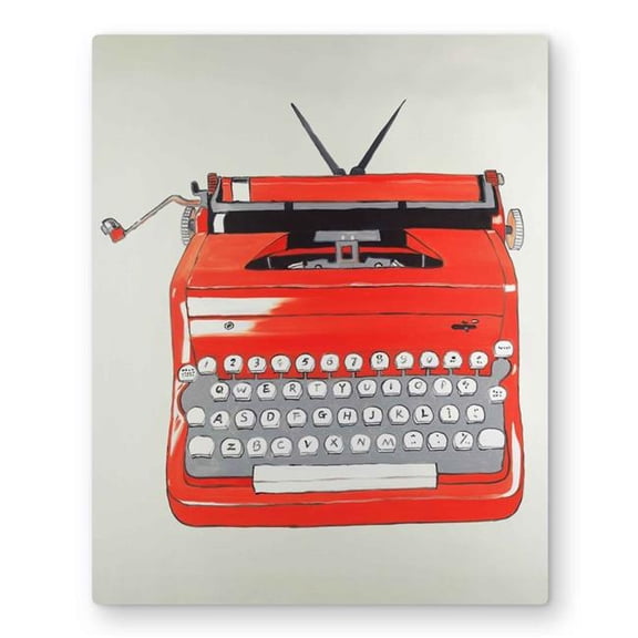 Begin Home Decor C1MP1620DC27Q5 16 x 20 in. Red Typewriter Machine Wall Art - Typo & Symbols Metal Print Decor