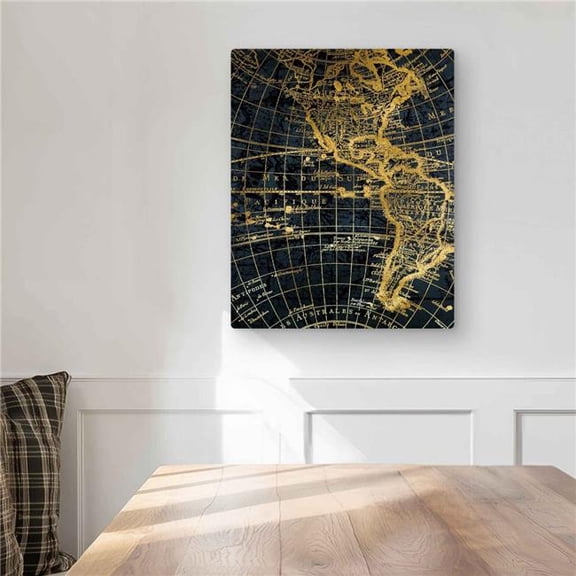 Begin Home Decor C1MP1620GCOHVK 16 x 20 in. Blue & Marine World Map Globe Wall Art - Gold Metal Print Decor