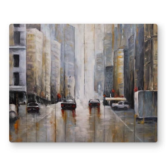 Begin Home Decor C1MP1620H4FBDY 16 x 20 in. Cars in the Morning Rain Wall Art - Bedroom Street Scenery Metal Print