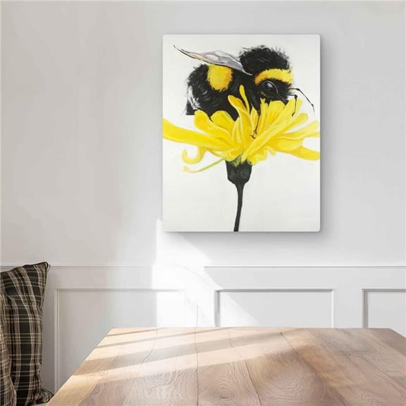 Begin Home Decor C1MP1620QV9DAV 16 x 20 in. Bumblebee On A Dandelion Wall Art - Black Floral Metal Print Decor