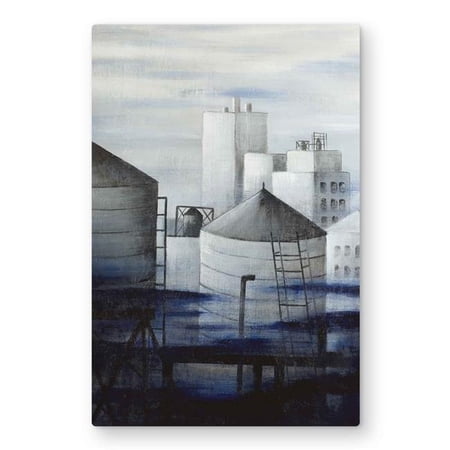 Begin Home Decor C1MP203056KOX3 20 x 30 in. Gray City with Blue Clouds Wall Art - Building Gray Metal Print Decor