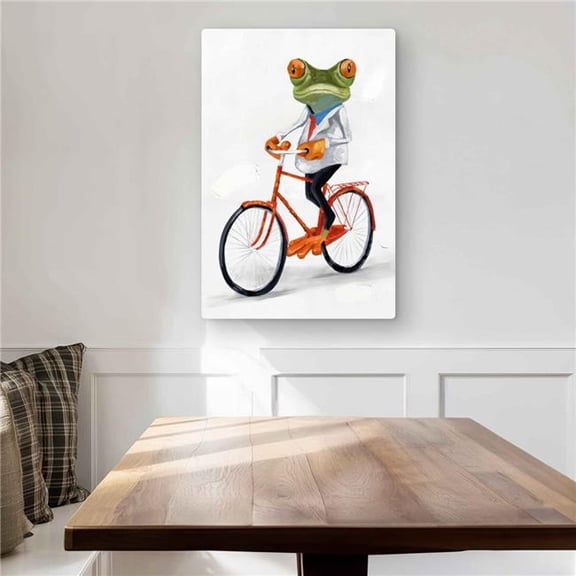 Begin Home Decor C1MP203099PVAM 20 x 30 in. Funny Frog Riding A Bike - Orange Metal Print Wall Art for Home Decor