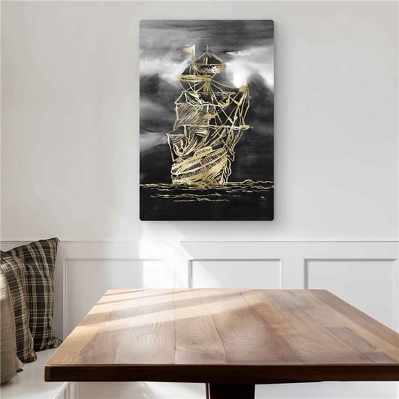 Begin Home Decor C1MP2030ZH42F8 20 x 30 in. Sailing Little Ship Illustration Gold Wall Art - Bathroom Boat Metal Print