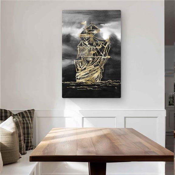 Begin Home Decor C1MP24369TTWQS 24 x 36 in. Sailing Little Ship Illustration Gold Wall Art - Office Boat Metal Print