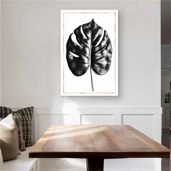 Begin Home Decor C1MP2436C8X3S4 24 x 36 in. Split Leaf Philodendron Metal Print Wall Art - Gold Lines Home Decor