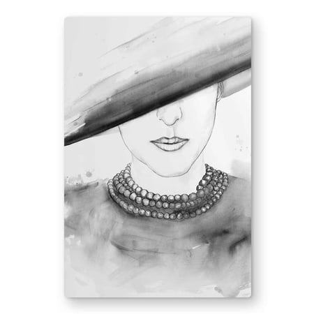 Begin Home Decor C1MP2436OO994U 24 x 36 in. Mysterious Lady with A Hat Wall Art - Black & White Metal Print Decor