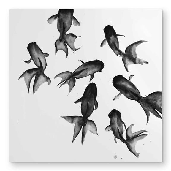 Begin Home Decor C1MP32322ZXV6M 32 x 32 in. Small Black Fishes Wall Art - Illustrative Bathroom Metal Print Decor