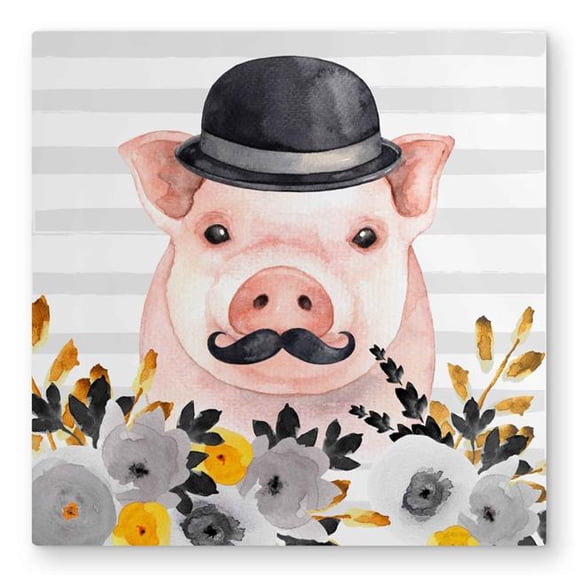 Begin Home Decor C1MP32323U26HG 32 x 32 in. Small Detective Pig - Gray Metal Print Wall Art for Home Decor