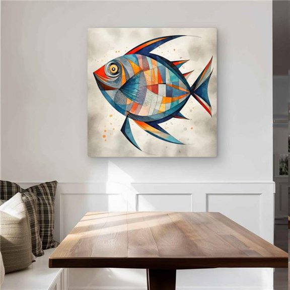 Begin Home Decor C1MP32324WB0EE 32 x 32 in. Geometric Fish - Beige Metal Print Wall Art for Bathroom Decor Ideas