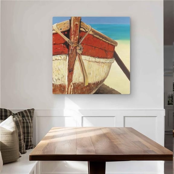 Begin Home Decor C1MP32327VDEDW 32 x 32 in. Tied Up Rowing Boat Wall Art - Marine Coastal Metal Print