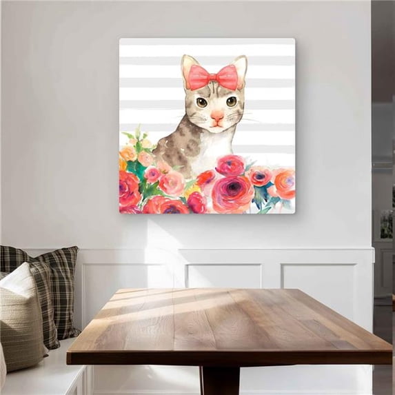 Begin Home Decor C1MP3232A1RR90 32 x 32 in. Small Cat with Flowers Wall ...