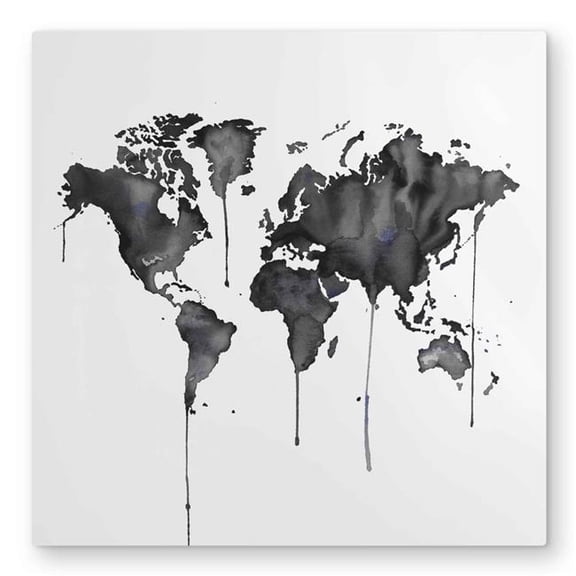 Begin Home Decor C1MP3232B3PR3Q 32 x 32 in. Watercolor World Map - Black & White Metal Print Wall Art for Man Cave