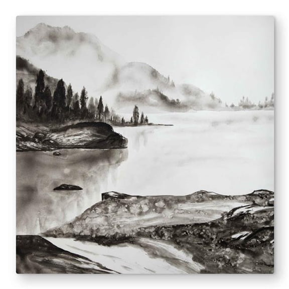 Begin Home Decor C1MP3232CGBR9W 32 x 32 in. Peaceful Landscape - Rustic Trees Metal Print Wall Art for Home Decor