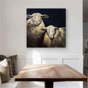 Begin Home Decor C1MP3232IP667J 32 x 32 in. Two Sheep Blue Background - Gray Metal Print Wall Art for Home Decor