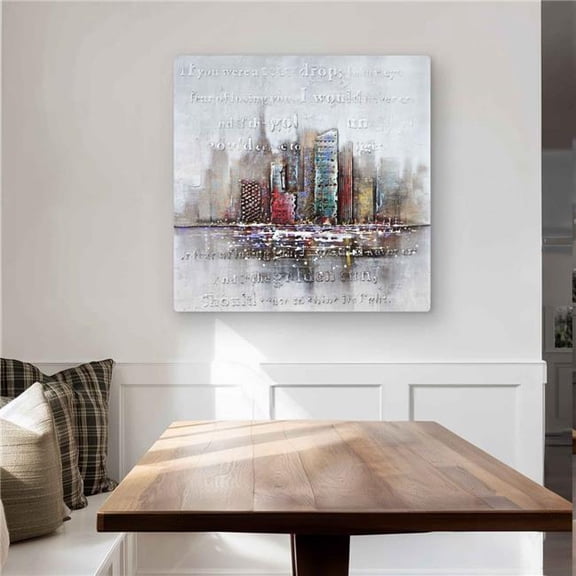Begin Home Decor C1MP3232KB0O2G 32 x 32 in. Cityscape with Typography In Relief Wall Art - Building Cities Metal Print