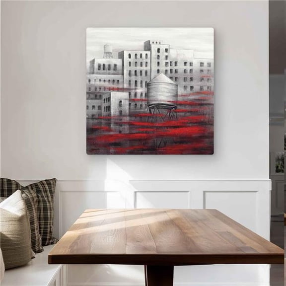 Begin Home Decor C1MP3232M0XDP4 32 x 32 in. Gray City with Red Clouds Wall Art - Contemporary Gray Metal Print