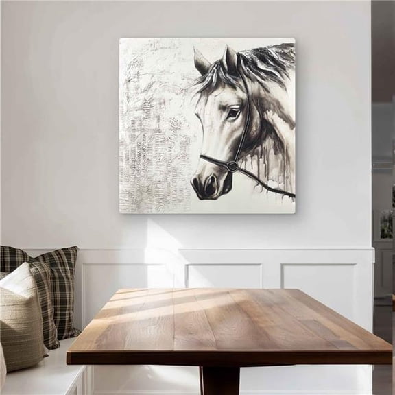 Begin Home Decor C1MP3232QPOX5Z 32 x 32 in. Alpha the White Horse Wall Art - Office Horse Metal Print