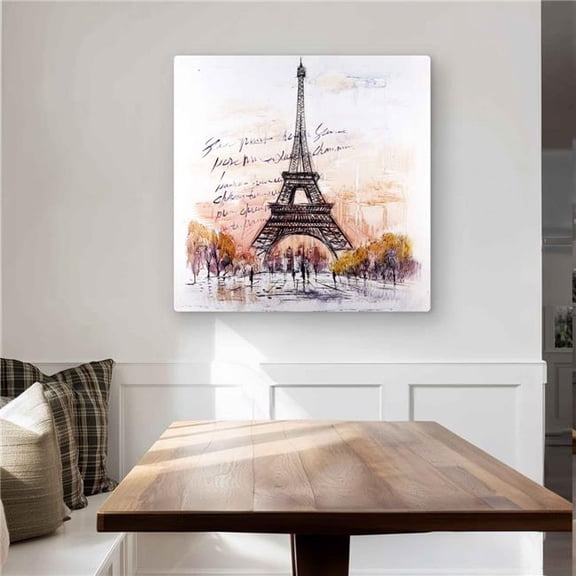 Begin Home Decor C1MP3232R5O86B 32 x 32 in. Eiffel Tower Sketch - Handwritten Message Wall Art - Trees Orange Metal Print