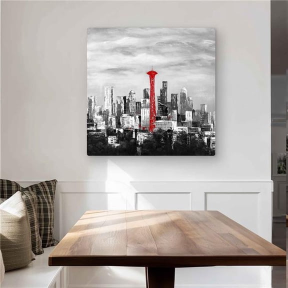 Begin Home Decor C1MP3232RPGVR9 32 x 32 in. Space Needle In Red - Gray Metal Print Wall Art for Home Decor