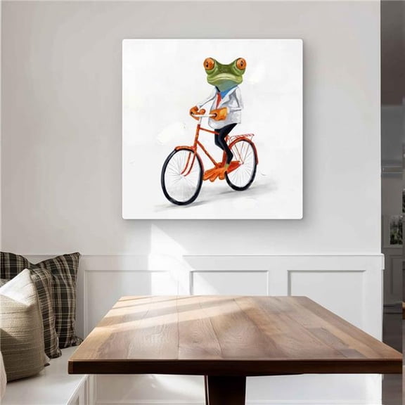 Begin Home Decor C1MP3232XPLYKK 32 x 32 in. Funny Frog Riding A Bike Wall Art - Kids Art Green Metal Print