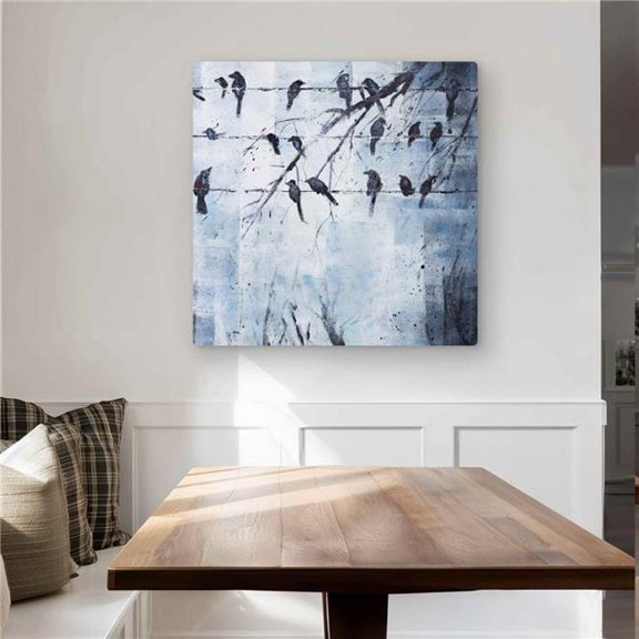 Begin Home Decor C1MP3232YV3SDK 32 x 32 in. Abstract Birds On Electric Wire Wall Art - Blue Bird Metal Print