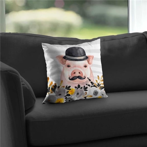 Begin Home Decor C1PC141435P69K 14 x 14 in. Small Detective Pig - Gray Poly Twill Throw for Home Decor