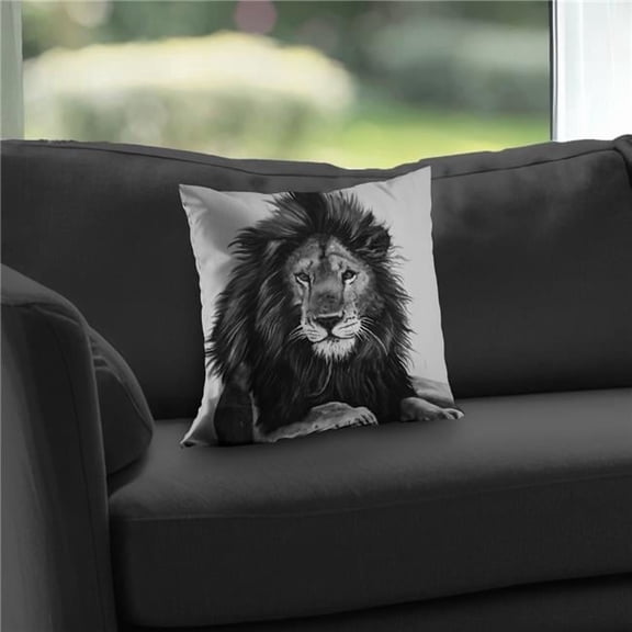 Begin Home Decor C1PC1414AC95WM 14 x 14 in. The Lion King Black & White Wildlife Poly Twill Throw - Home Decor