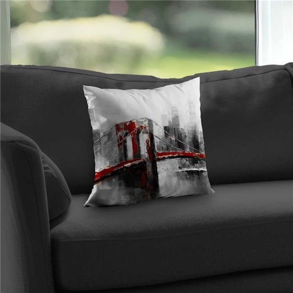 Begin Home Decor C1PC1414MBBU6L 14 x 14 in. Abstract & Red Brooklyn Bridge - Black Office Throw Pillow