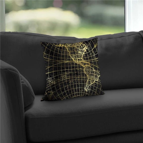 Begin Home Decor C1PC1414TXT5OL 14 x 14 in. Black & Marine World Map Globe Throw - Modern Home Decor
