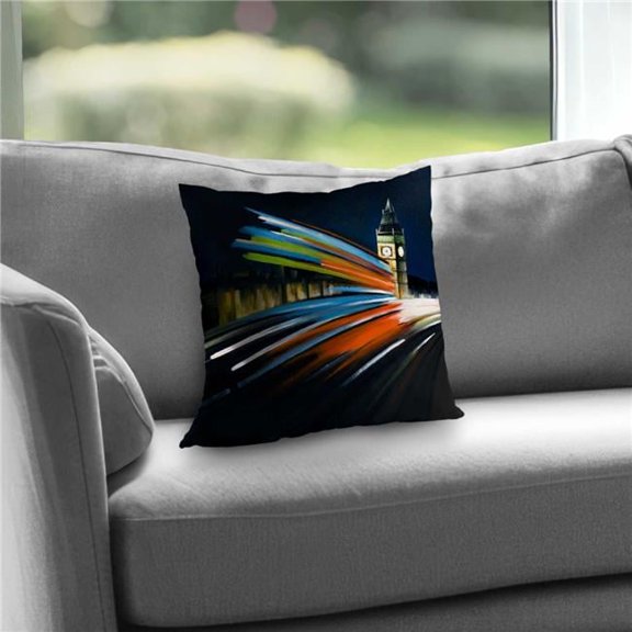 Begin Home Decor C1PC1414VXS1HQ 14 x 14 in. London Bus with Long Exposure - Black Poly Twill Throw