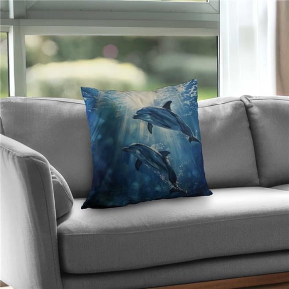 Begin Home Decor C1PC20209WWYA0 20 x 20 in. Two Dolphins Gray Poly Twill Throw - Stylish Home Decor