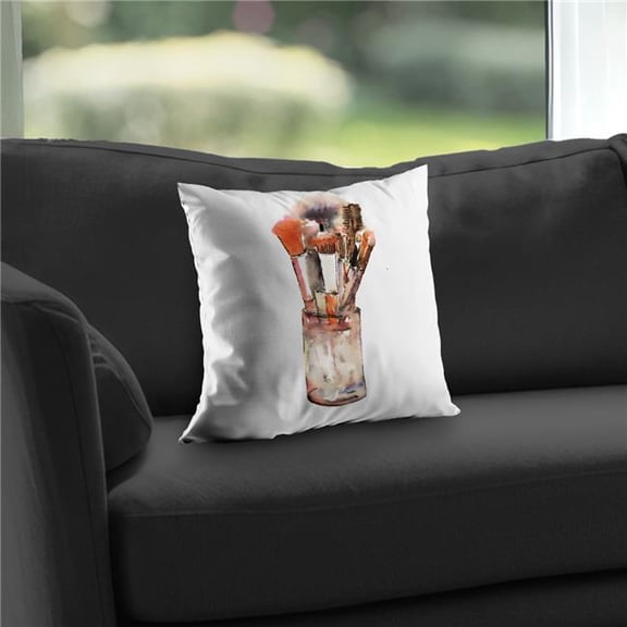 Begin Home Decor C1PT14140SJFNO 14 x 14 in. Set of Make-Up Brushes - Illustrative Still Life Throw Pillow