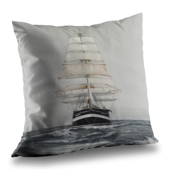 Begin Home Decor C1PT141418N7FL 14 x 14 in. Ship Gently Sailing by A Cloudy Day - Waves Bathroom Pillow