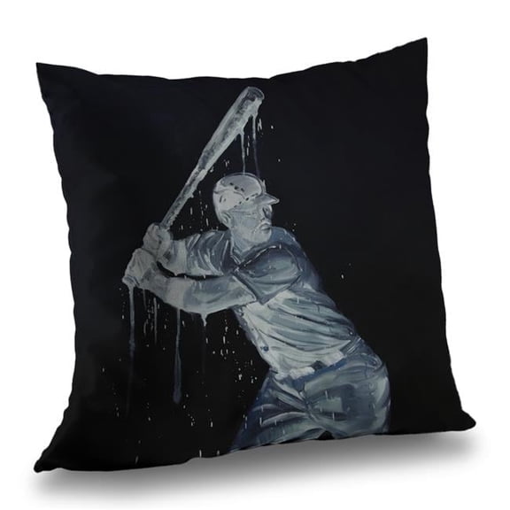 Begin Home Decor C1PT14149JXWWS 14 x 14 in. Baseball Player Blue American Poly Twill Throw Pillow - Decor