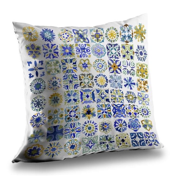 Begin Home Decor C1PT1414AXVGPZ 14 x 14 in. Watercolor Traditional Moroccan Tiles Throw Pillow - Blue Patterns