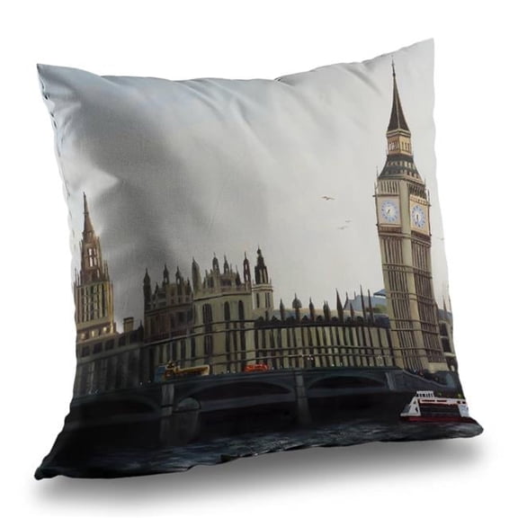 Begin Home Decor C1PT1414BKX8K2 14 x 14 in. Big Ben Clock Throw Pillow - Bridge Gray Poly Twill Decor