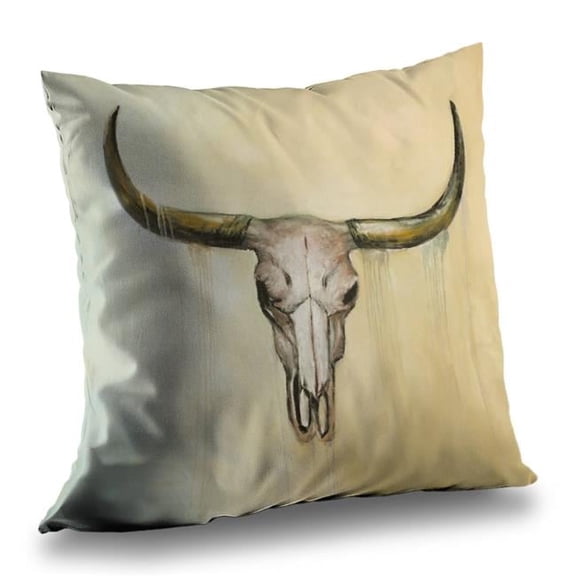 Begin Home Decor C1PT1414DH3GZ3 14 x 14 in. Cow Skull Rustic Animals Throw Pillow Insert for Home Decor