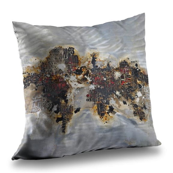 Begin Home Decor C1PT1414L6FI17 14 x 14 in. Texturized World Map Typography - Brown Satellite View Pillow