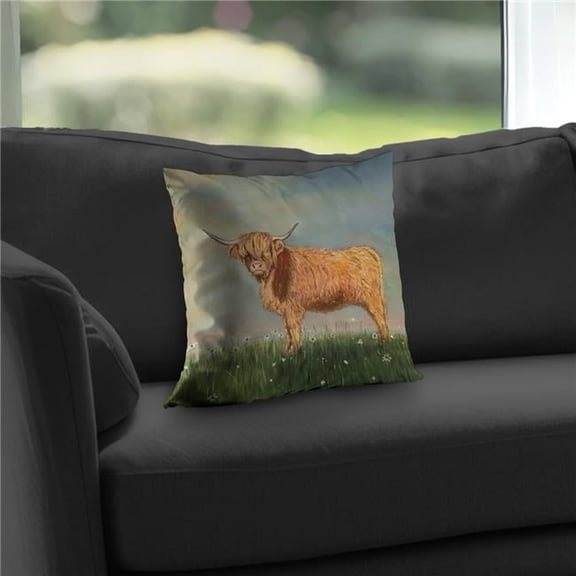 Begin Home Decor C1PT1414ONA3FH 14 x 14 in. Daisy the Highland Cow Throw Pillow - Cozy Home Decor Insert