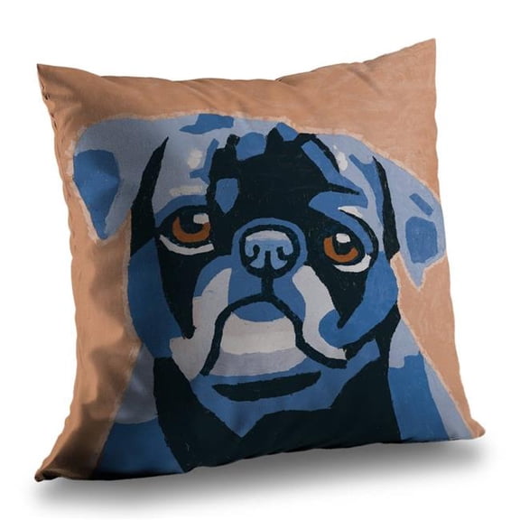 Begin Home Decor C1PT1414PMH9TW 14 x 14 in. Flash the Pug Dog Blue Poly Twill Throw Pillow - Home Decor