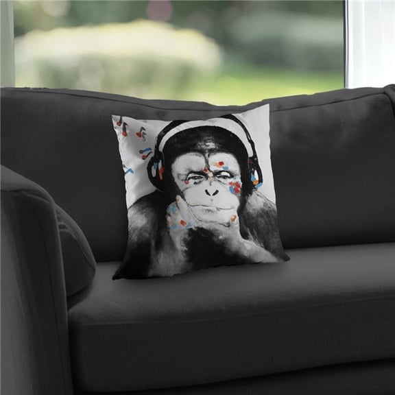 Begin Home Decor C1PT1414Q75B59 14 x 14 in. Monkey with Headphones - Orange Poly Twill Throw Pillow