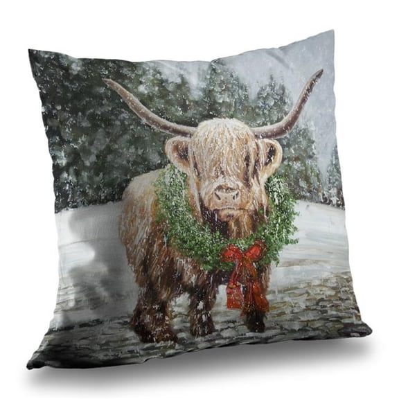 Begin Home Decor C1PT1414ROKEP4 14 x 14 in. Highland Christmas Cow Throw Pillow - Farmhouse Home Decor