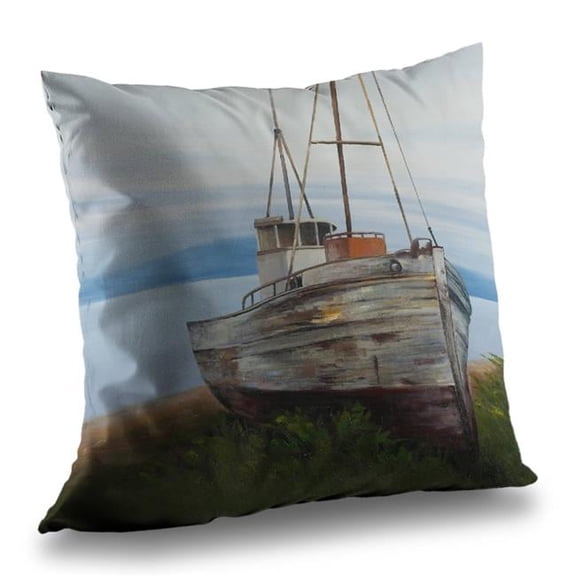 Begin Home Decor C1PT1414SW5T7K 14 x 14 in. Old Abandoned Boat Throw Pillow - Bedroom Transportation Decor